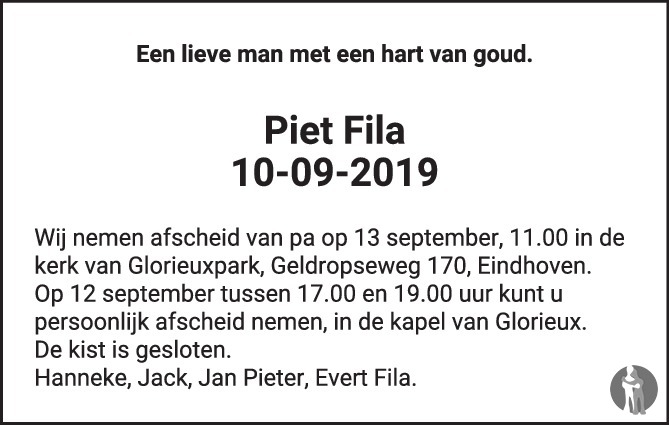 doden Vervolg Excursie Piet Fila ✝ 10-09-2019 overlijdensbericht en condoleances - Mensenlinq.nl