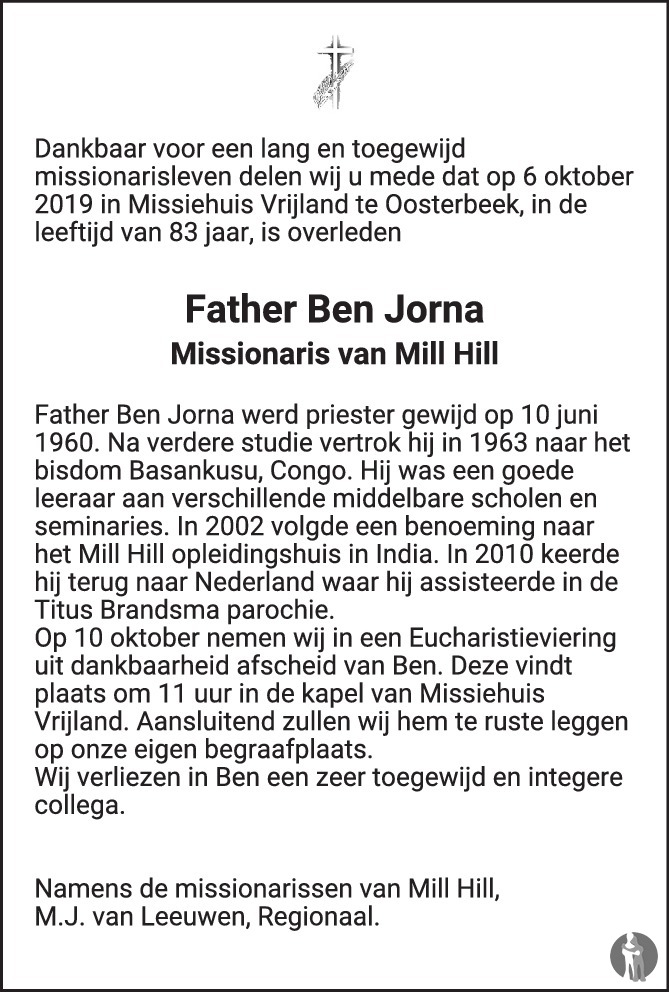 Father Ben Jorna 06-10-2019 overlijdensbericht en condoleances ...