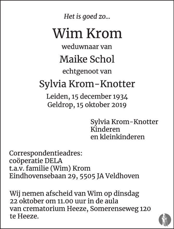 Wim Krom 15102019 overlijdensbericht en condoleances Mensenlinq.nl Wim Krom 15102019 overlijdensbericht en condoleances Mensenlinq.nl