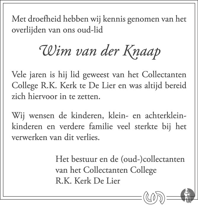 Wim van der Knaap 31122019 overlijdensbericht en condoleances Mensenlinq.nl