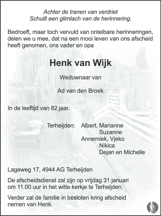 Henk van Wijk 24012020 overlijdensbericht en condoleances Mensenlinq.nl