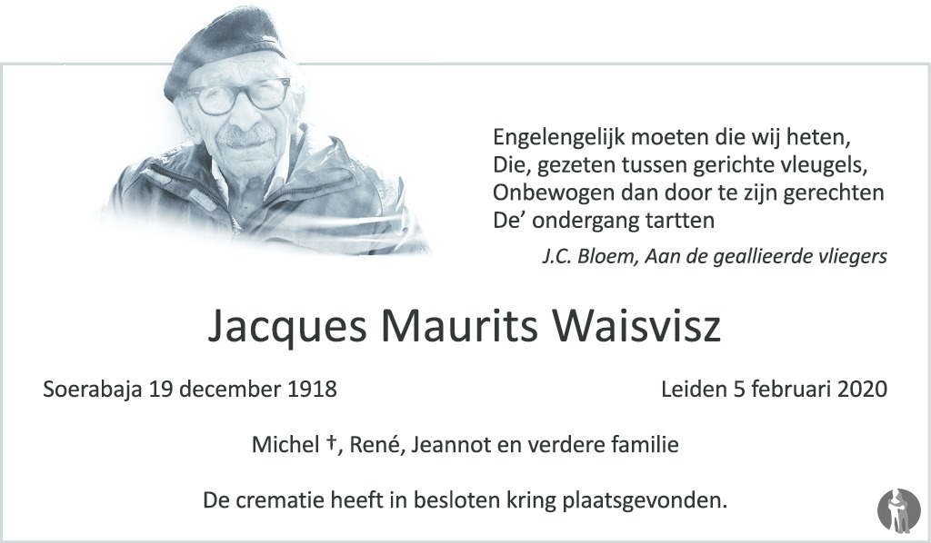 Overlijdensbericht van Jacques Maurits Waisvisz in Het Parool
