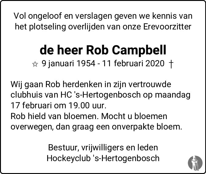 Overlijdensbericht van Rob Campbell in Brabants Dagblad