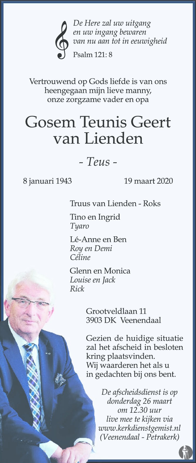 Gosem Teunis Geert (Teus) van Lienden 19-03-2020 ...
