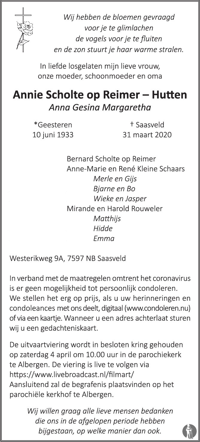 Anna Gesina Margaretha Annie Scholte Op Reimer Hutten 31 03 2020 anna-gesina-margaretha-annie-scholte-op-reimer-hutten-31-03-2020