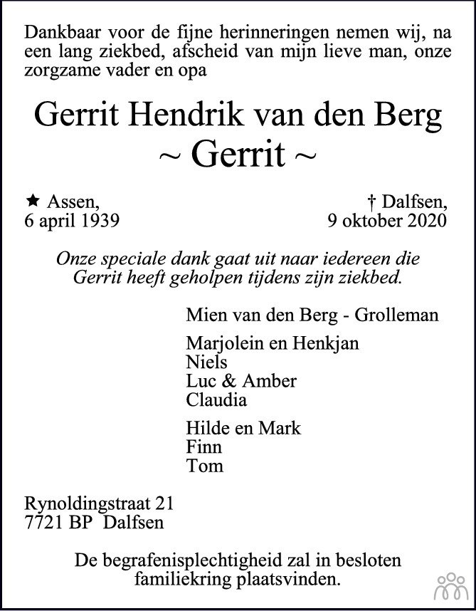 Gerrit van den Berg 09102020 overlijdensbericht