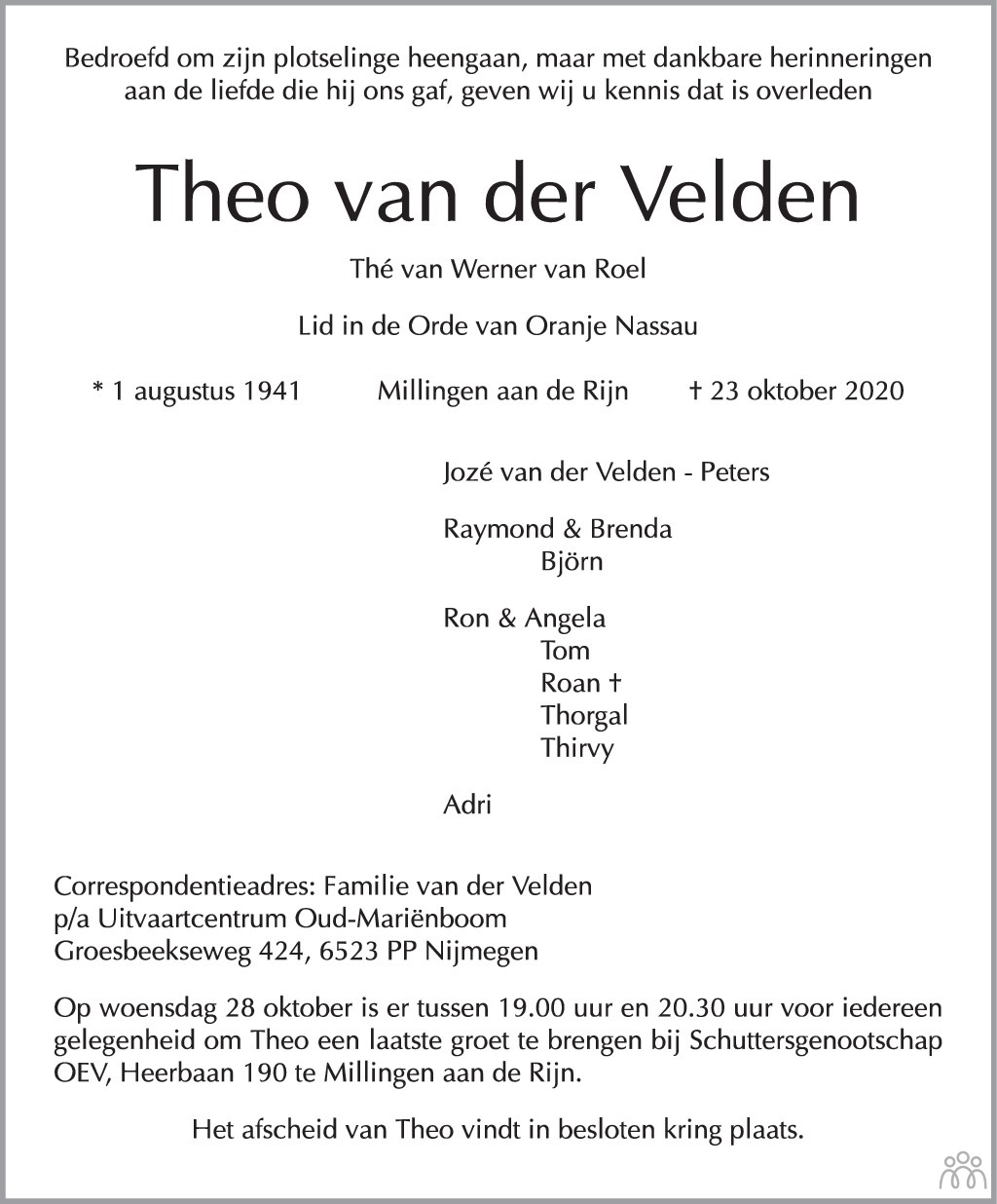 Theo van der Velden 23102020 overlijdensbericht en condoleances Mensenlinq.nl Theo van der Velden 23102020 overlijdensbericht en condoleances Mensenlinq.nl