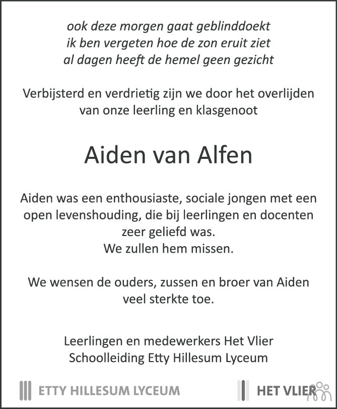 Aiden Joseph Van Alfen 23 12 2020 Overlijdensbericht En Condoleances Mensenlinq Nl