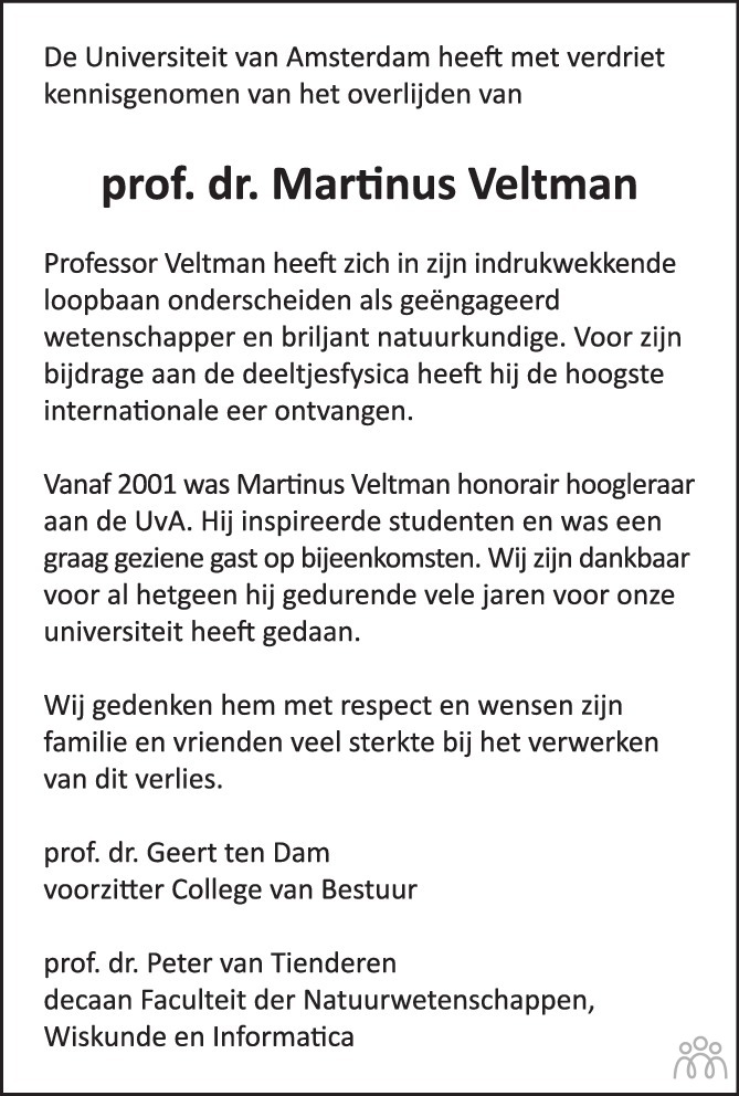 Overlijdensbericht van Martinus Justinus Godefridus (Tini) Veltman in AD Algemeen Dagblad