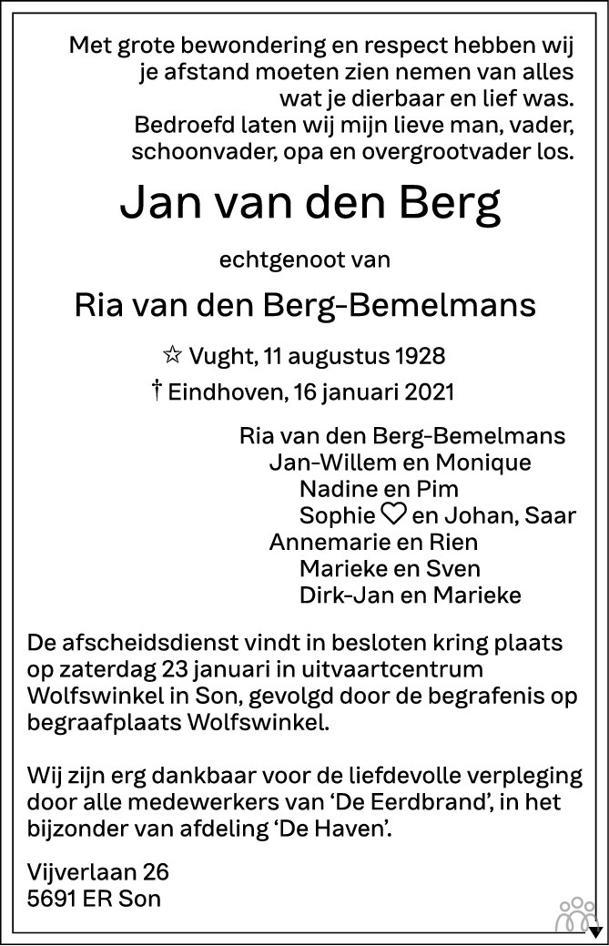 Jan van den Van den Berg 16012021 overlijdensbericht en condoleances Mensenlinq.nl Jan van den Van den Berg 16012021 overlijdensbericht en condoleances Mensenlinq.nl