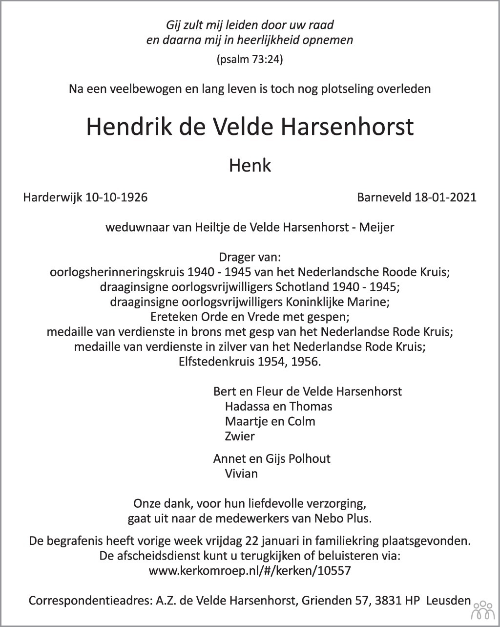 Hendrik (Henk) de Velde Harsenhorst 18012021 overlijdensbericht en condoleances Mensenlinq.nl Hendrik (Henk) de Velde Harsenhorst 18012021 overlijdensbericht en condoleances Mensenlinq.nl