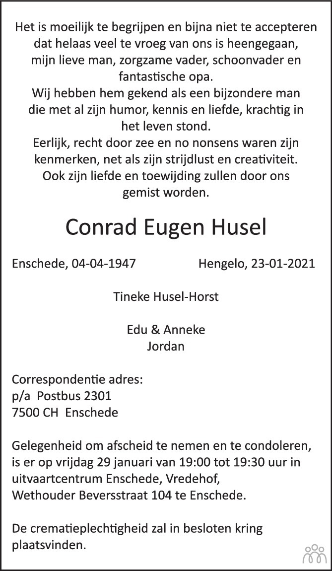 Conrad Husel 23-01-2021 overlijdensbericht en - Mensenlinq.nl