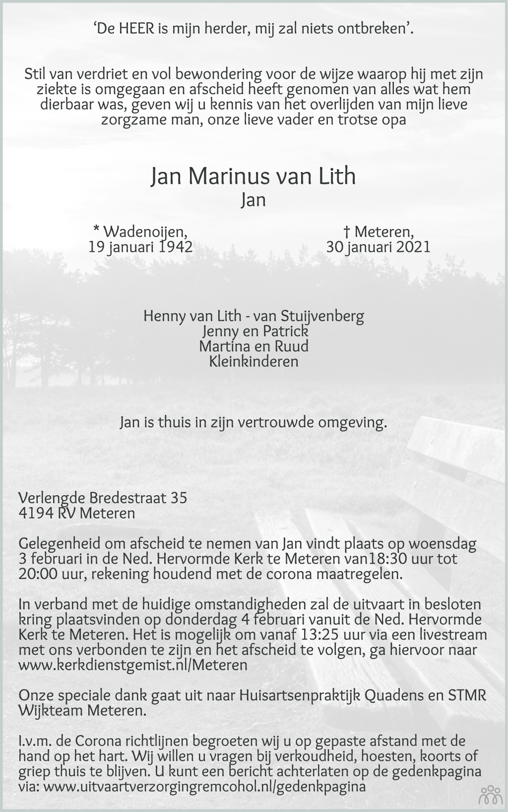 Optimaal schipper fee Jan Marinus van Lith ✝ 30-01-2021 overlijdensbericht en condoleances -  Mensenlinq.nl