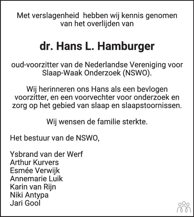 Overlijdensbericht van Hans Hamburger in Het Parool