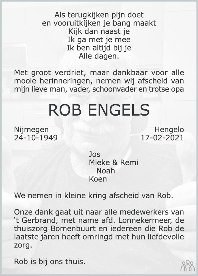 Overlijdensbericht van Rob Engels in Tubantia