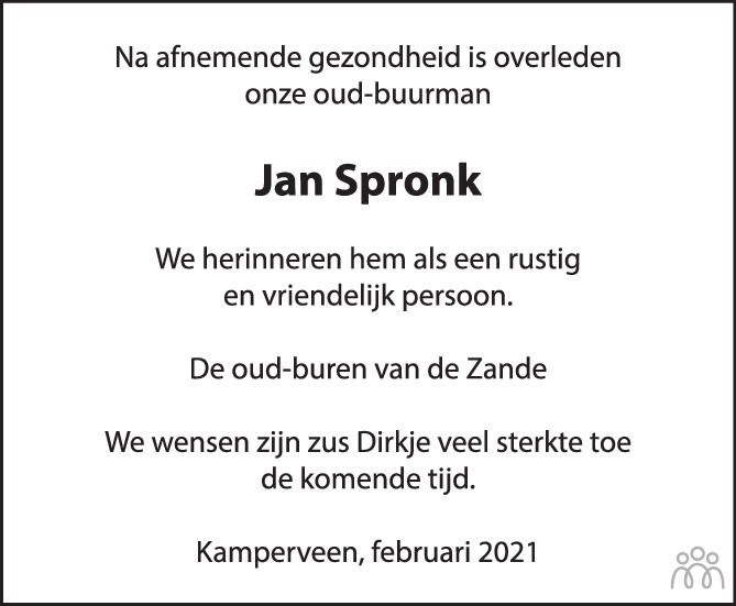 Overlijdensbericht van Jan  Spronk in de Stentor