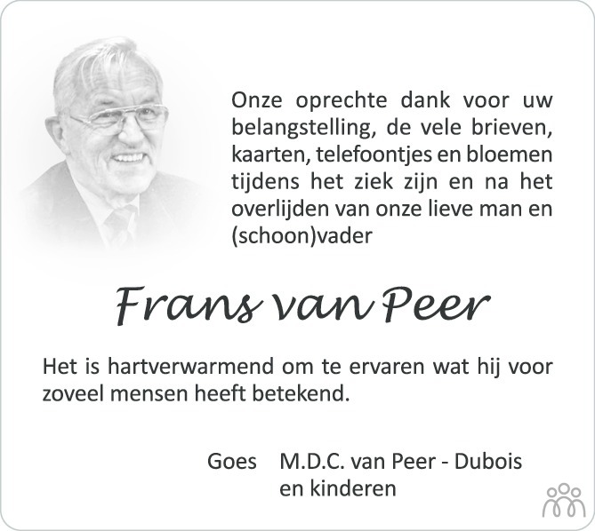 Frans van Peer 21-02-2021 overlijdensbericht en condoleances ...