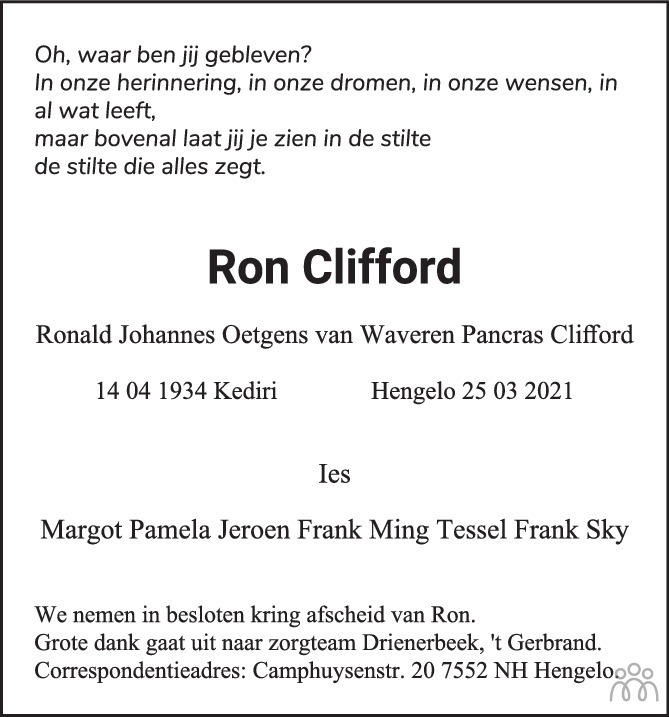 Ron (Ronald Johannes Oetgens van Waveren Pancras Clifford) Clifford 25