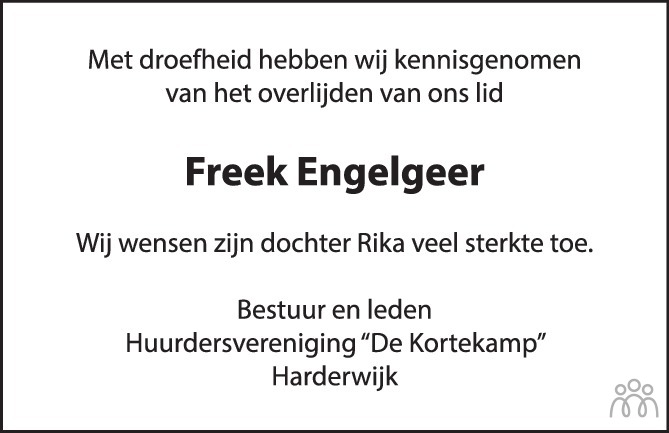 Overlijdensbericht van Freek Engelgeer in Harderwijker Courant