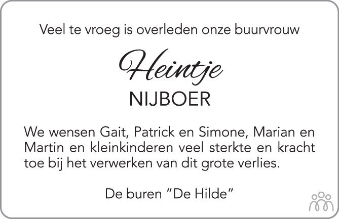 Heintje Nijboer-Groteboer 01-07-2021 overlijdensbericht en condoleances ...