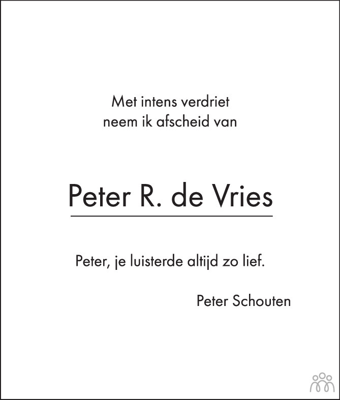 Overlijdensbericht van Peter R. de Vries in de Volkskrant