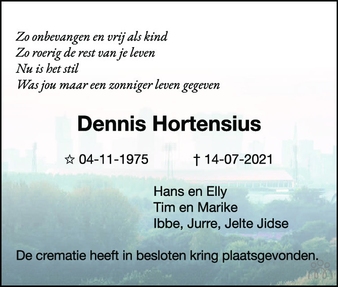 Dennis Hortensius 14072021 overlijdensbericht en condoleances
