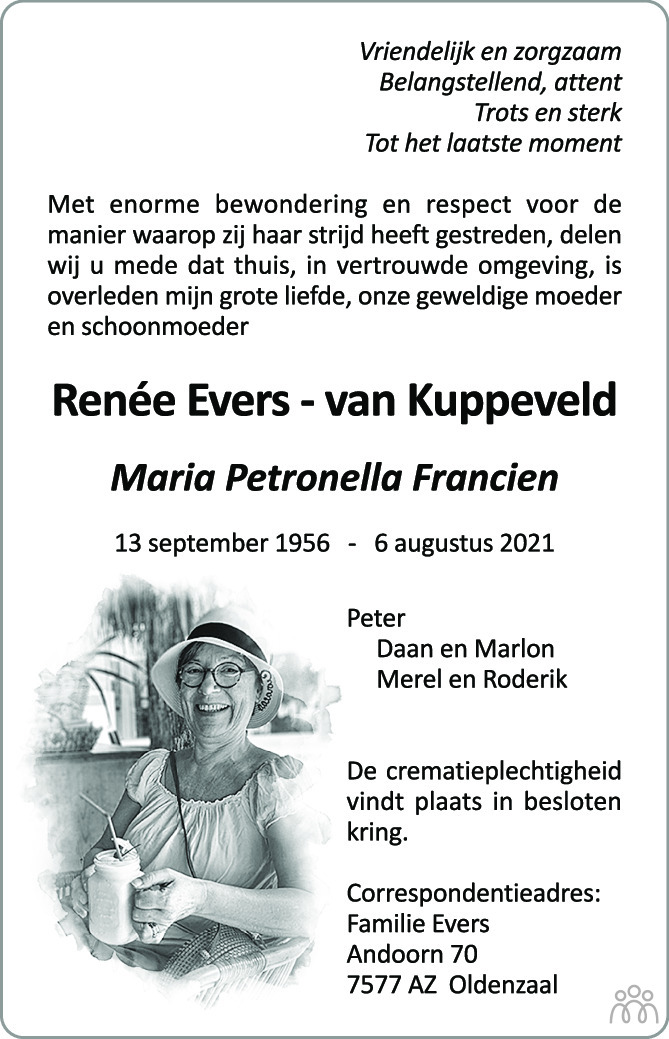 Maria Petronella Francien (Renée) Evers-van Kuppeveld 06-08-2021 ...