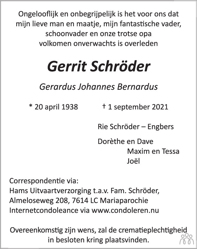 Gerrit (Gerardus Johannes Bernardus) Schröder 01-09-2021 ...