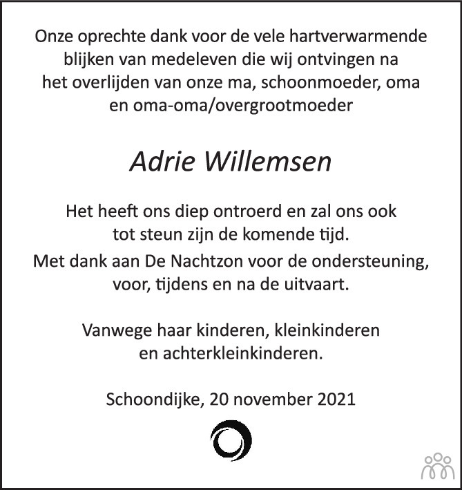 Overlijdensbericht van Adrie Willemsen in PZC Provinciale Zeeuwse Courant