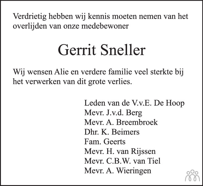 Overlijdensbericht van Gerrit Sneller in de Stentor
