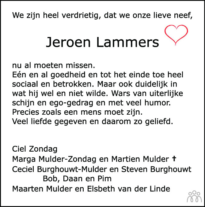 Jeroen Lammers 21112021 overlijdensbericht en condoleances