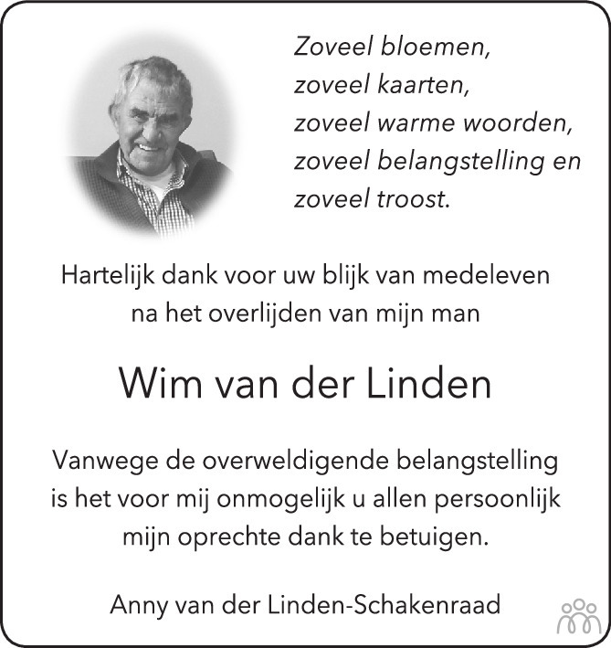 Overlijdensbericht van Wim van der Linden in Brabants Dagblad