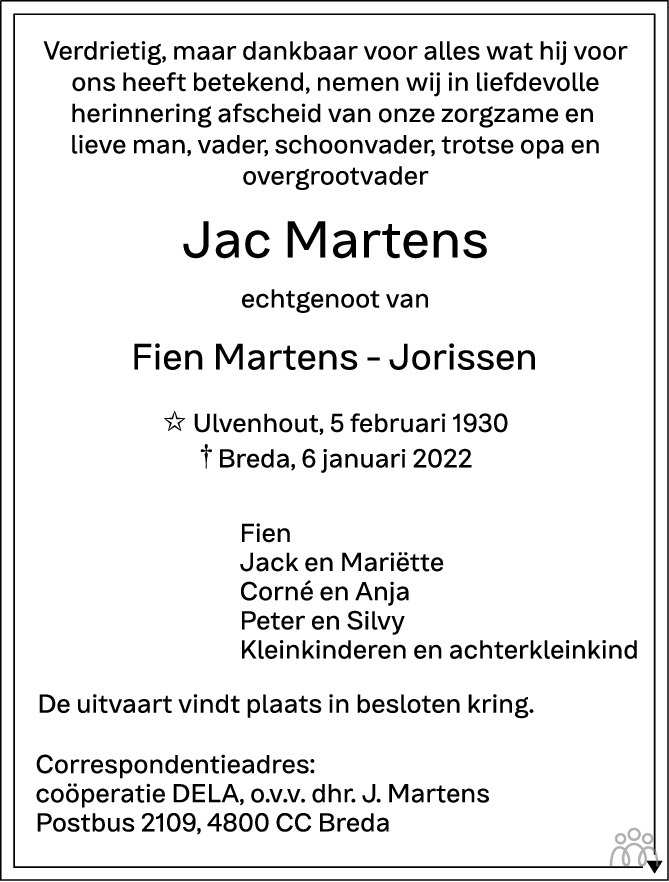 Overlijdensbericht van Jac Martens in BN DeStem