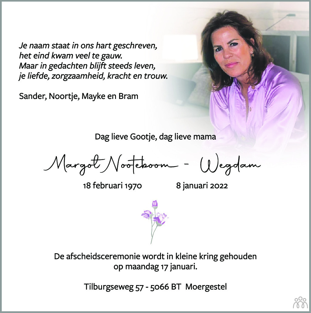 Margot Nooteboom-Wegdam ✝ 08-01-2022 overlijdensbericht en condoleances -  Mensenlinq.nl