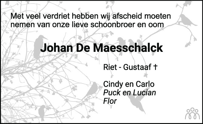 Overlijdensbericht van Johannes Franciscus (Johan) De Maesschalck in PZC Provinciale Zeeuwse Courant