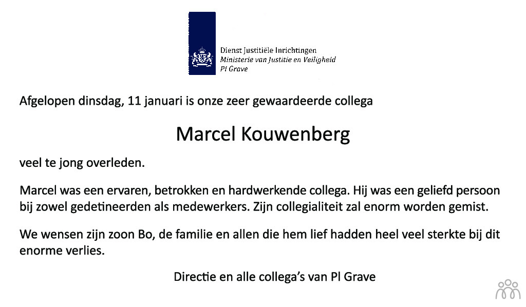Overlijdensbericht van Marcel Kouwenberg in de Gelderlander
