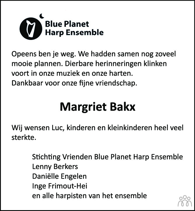 Overlijdensbericht van Margriet Bakx in Eindhovens Dagblad