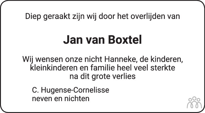 Overlijdensbericht van Jan (Johannes Baptist Josephus Maria) van Boxtel in PZC Provinciale Zeeuwse Courant