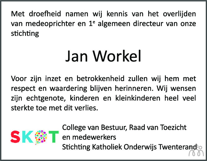Jan Workel 28-01-2022 overlijdensbericht en condoleances - Mensenlinq.nl