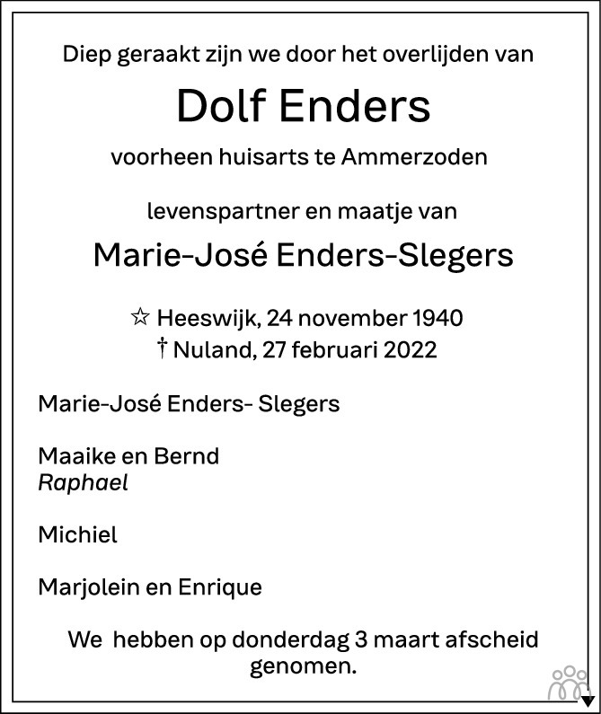 Overlijdensbericht van Dolf Enders in Brabants Dagblad