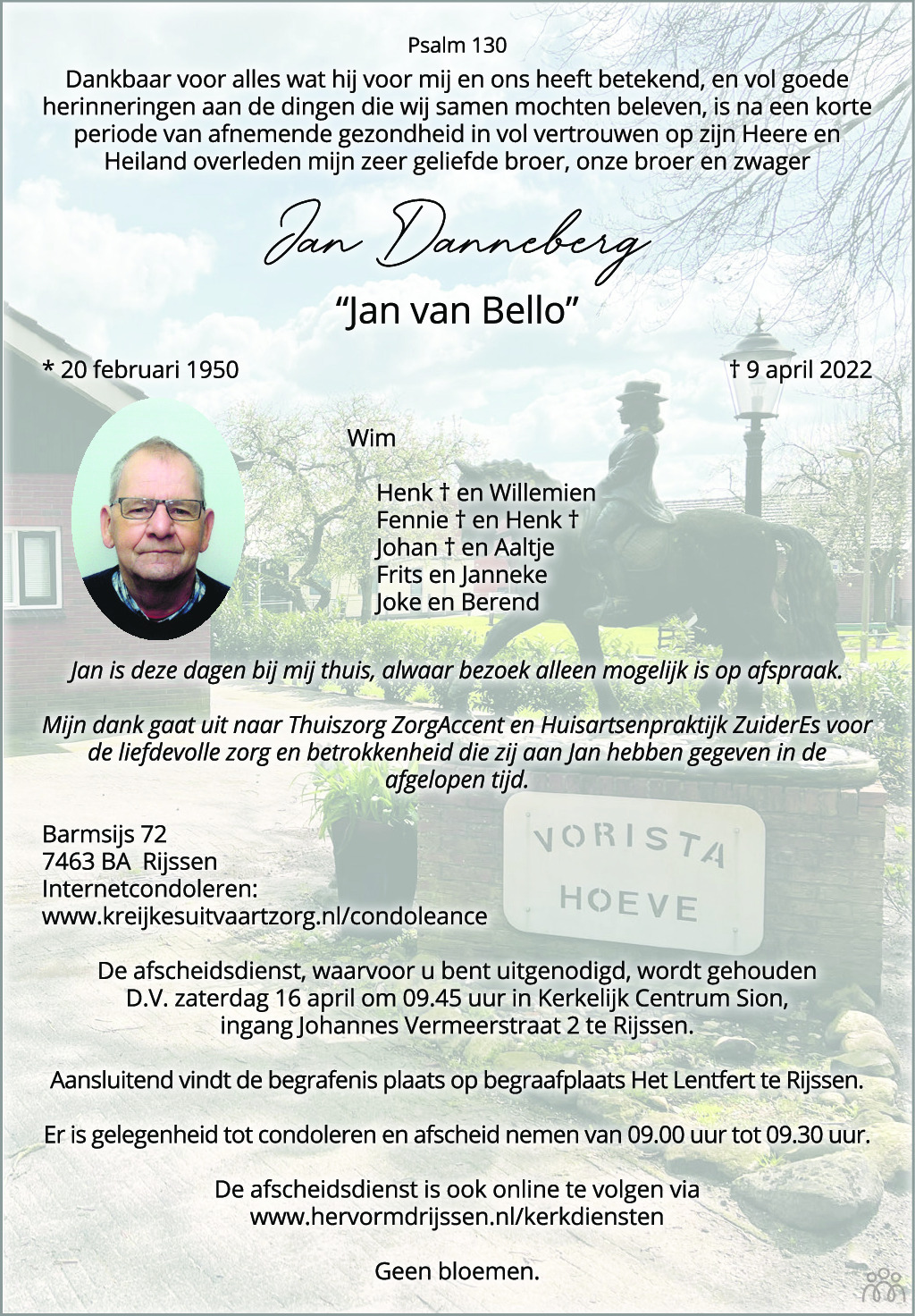 Jan Danneberg 09 04 2022 Overlijdensbericht En Condoleances Mensenlinq nl