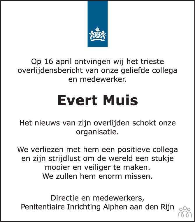 Evert Muis 16 04 2022 Overlijdensbericht En Condoleances Mensenlinq nl