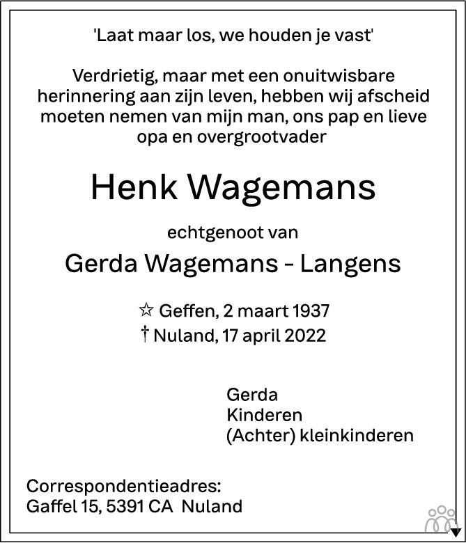 Overlijdensbericht van Henk  Wagemans in Brabants Dagblad