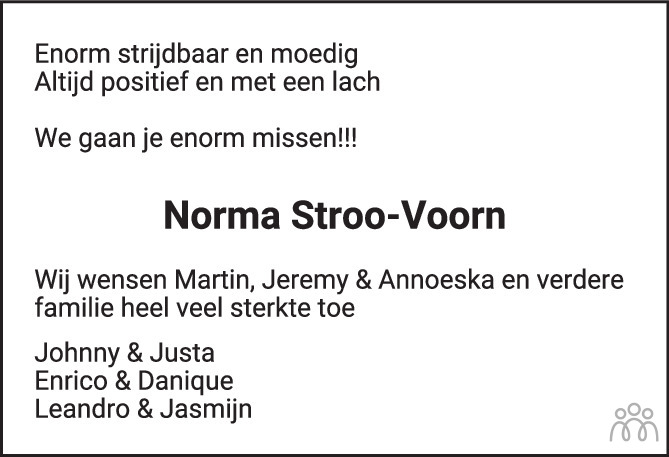 Overlijdensbericht van Norma Stroo-Voorn in PZC Provinciale Zeeuwse Courant