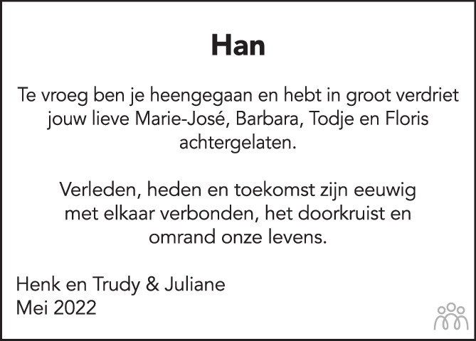 Overlijdensbericht van Johannes Cornelis (Han) Dingeldein in Tubantia