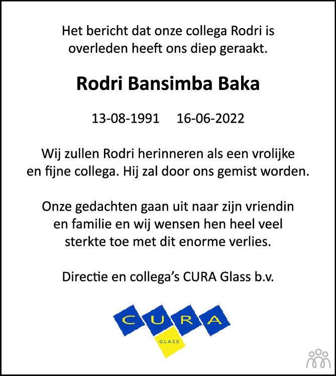 Overlijdensbericht van Rodri Bansimba Baka in AD Algemeen Dagblad