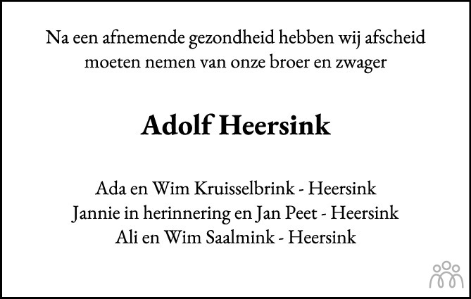 Overlijdensbericht van Adolf Albertus Heersink in de Gelderlander