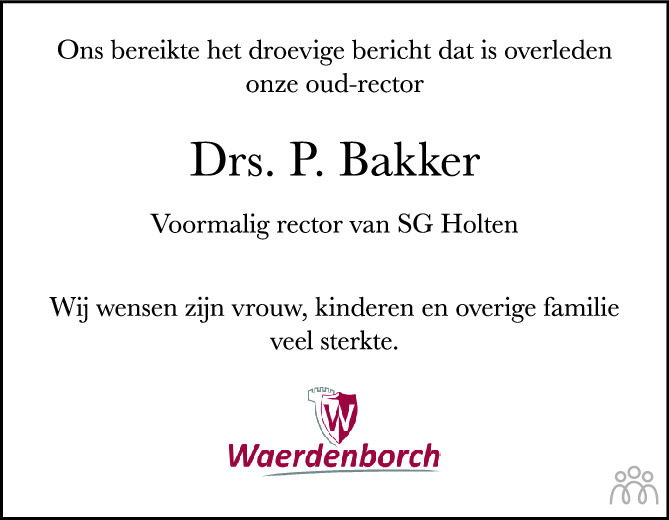 Overlijdensbericht van Piet Bakker in de Stentor