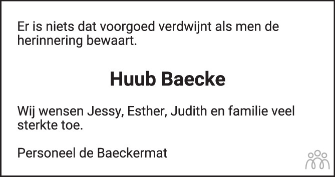 Overlijdensbericht van Hubert Petrus Josephus (Huub) Baecke in PZC Provinciale Zeeuwse Courant