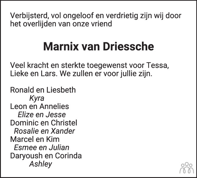 Overlijdensbericht van Marnix (Marnix Wilhelmus Eduardus Anna) van Driessche in PZC Provinciale Zeeuwse Courant